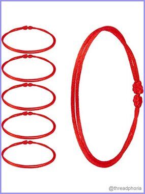 6pc Adjustable Red Cord Bracelets, Handmade String Bracelet for Women, Good
